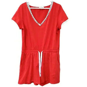 CALVIN KLEIN WOMENS V NECK LOGO ROMPER  SIZE XL CORAL RED